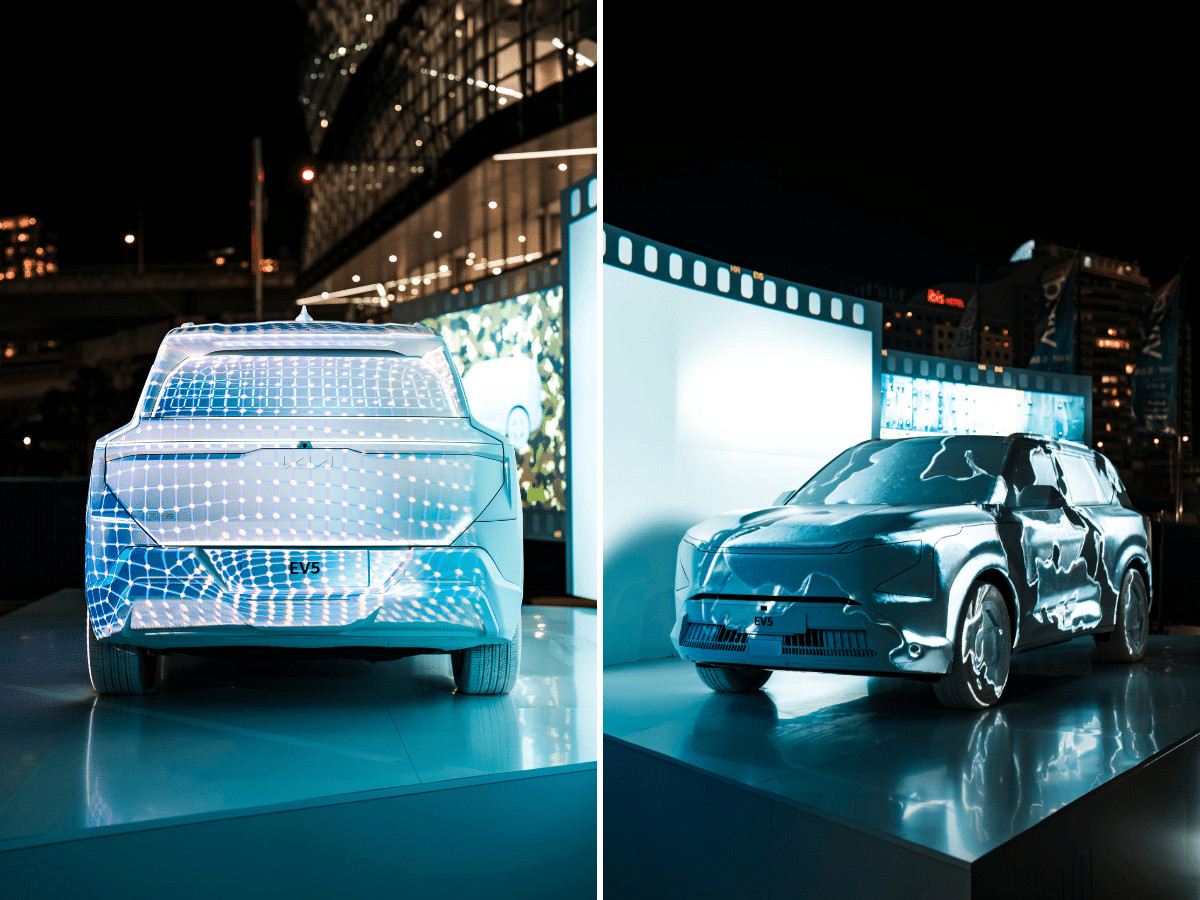 Kia EV5 được chiếu sáng bằng bản đồ ánh xạ chuyển động tại Vivid Sydney
