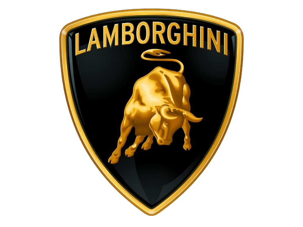 Logo Lamborghini bò tót vàng trong nền đen