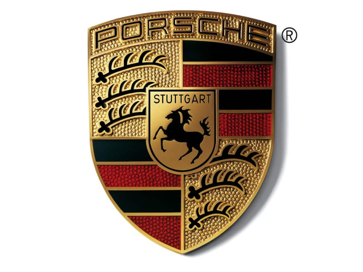 Logo Porsche mạnh mẽ với họa tiết huy hiệu rõ nét