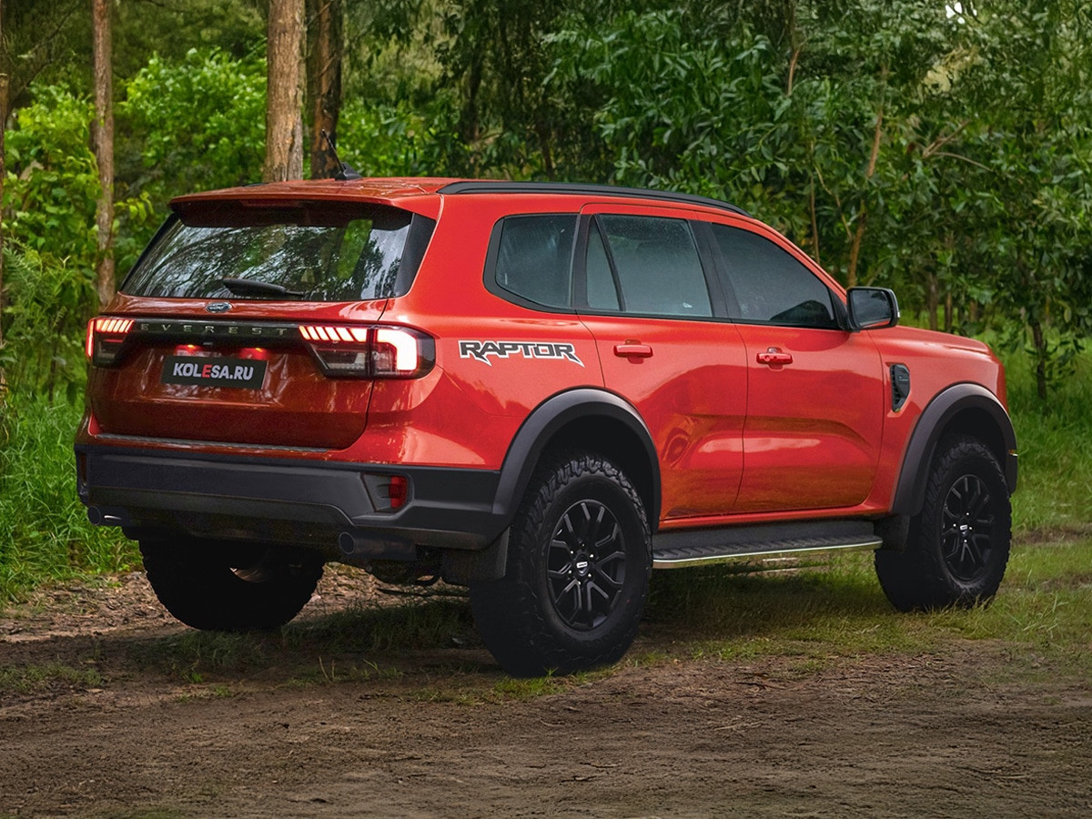 Mô phỏng phần đuôi Ford Everest Raptor với dải màu cam cháy mạnh mẽ
