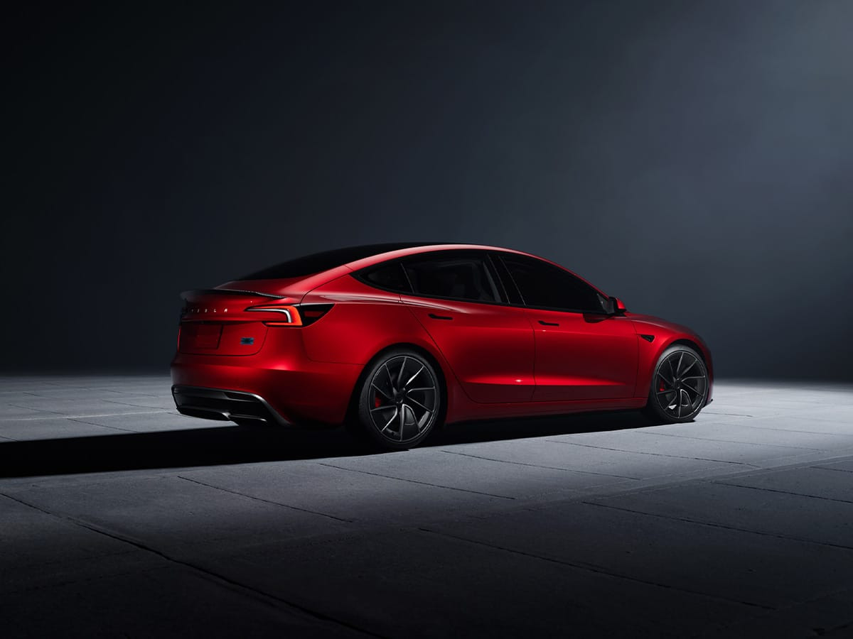 Tesla model 3 performance rear three quarter angle