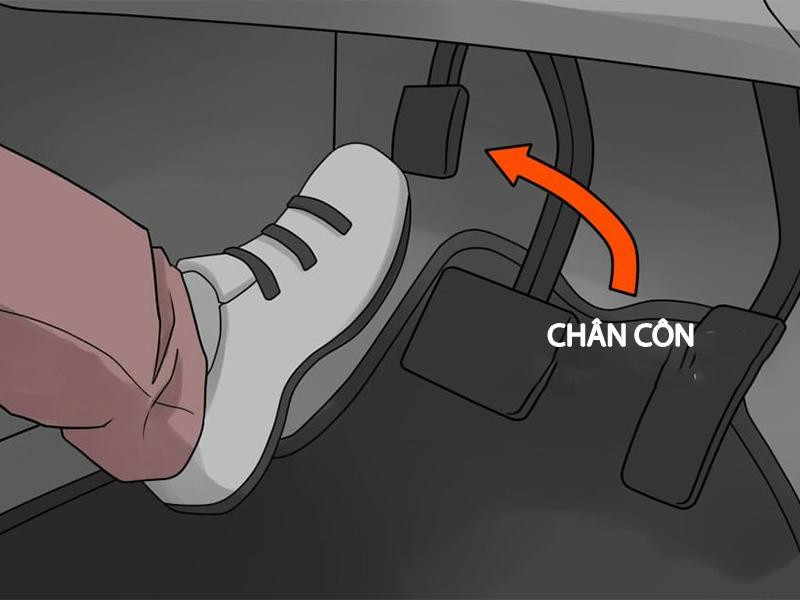 Chân người lái trên bàn đạp côn