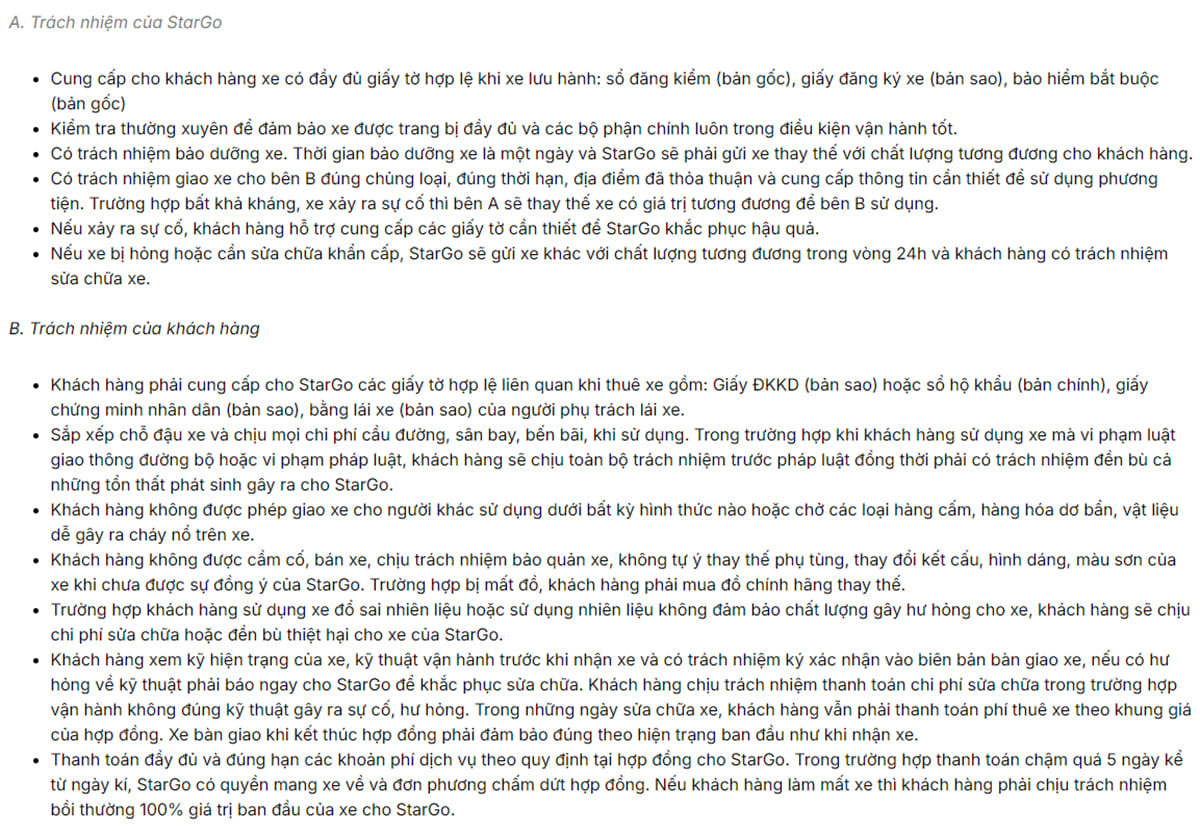 Chính sách thuê xe dịch vụ