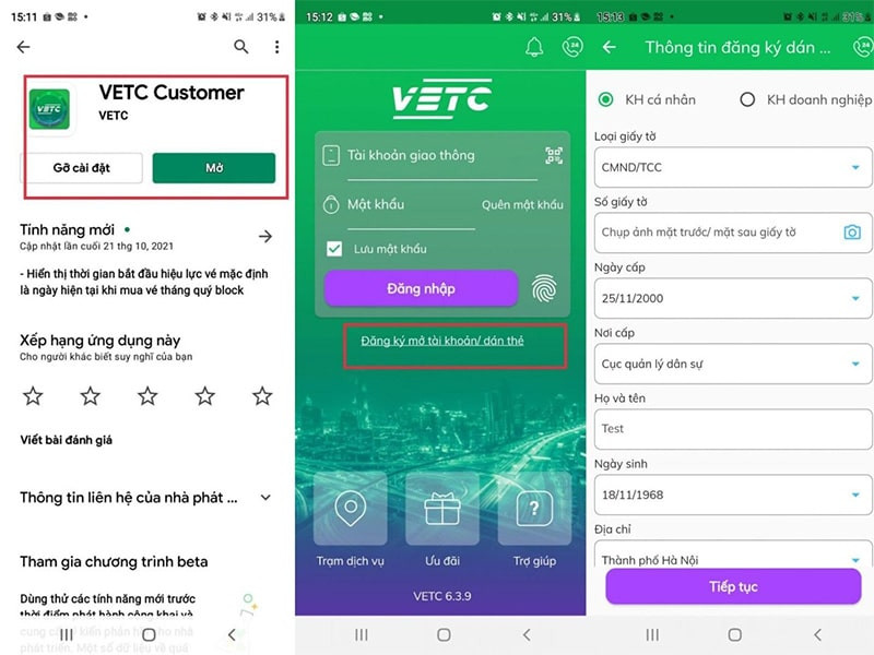 Đăng ký thu phí tự động VETC trực tuyến trên ứng dụng VETC