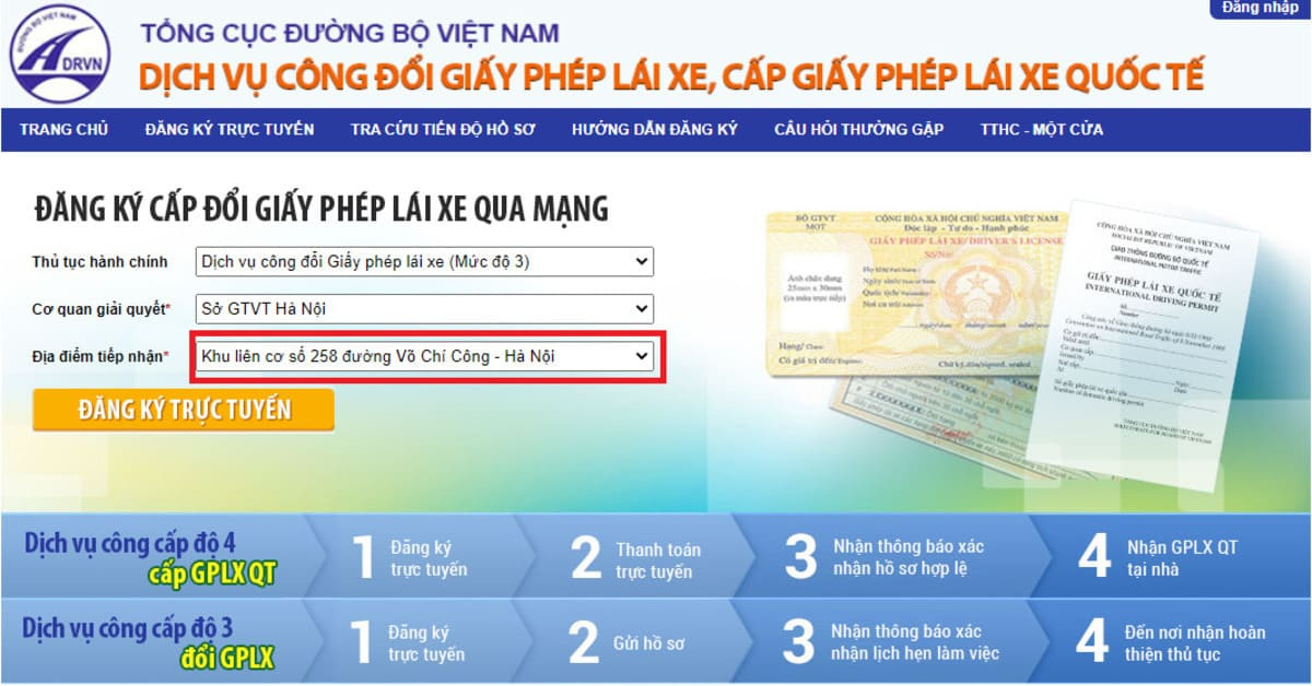 Đổi bằng lái xe ô tô trực tuyến