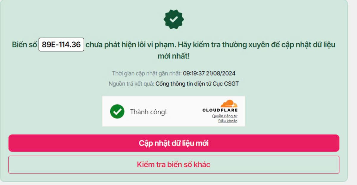 Giao diện tra cứu phạt nguội Carpla