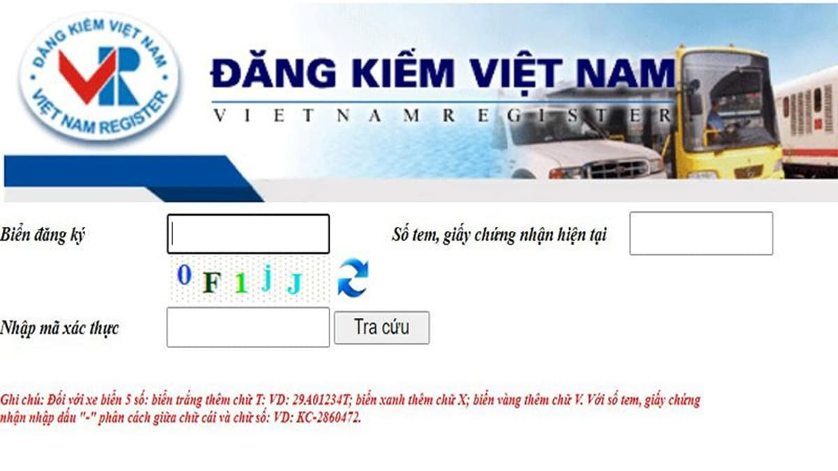 Giao diện web Cục Đăng Kiểm