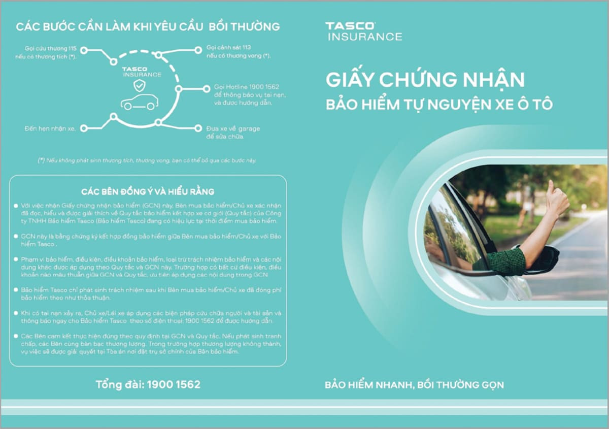 Giấy chứng nhận bảo hiểm tự nguyện Tasco