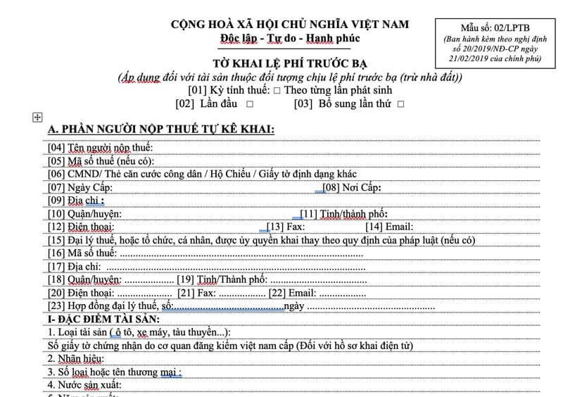 Hồ sơ cần chuẩn bị khi nộp lệ phí trước bạ xe ô tô cũ