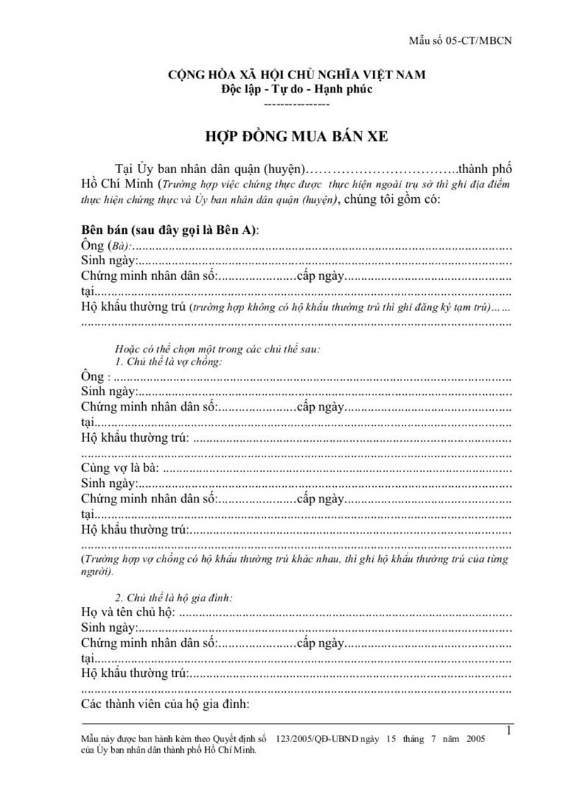 Hồ sơ sang tên ô tô cũ