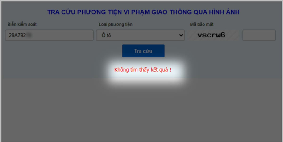 Lỗi hệ thống khi tra cứu