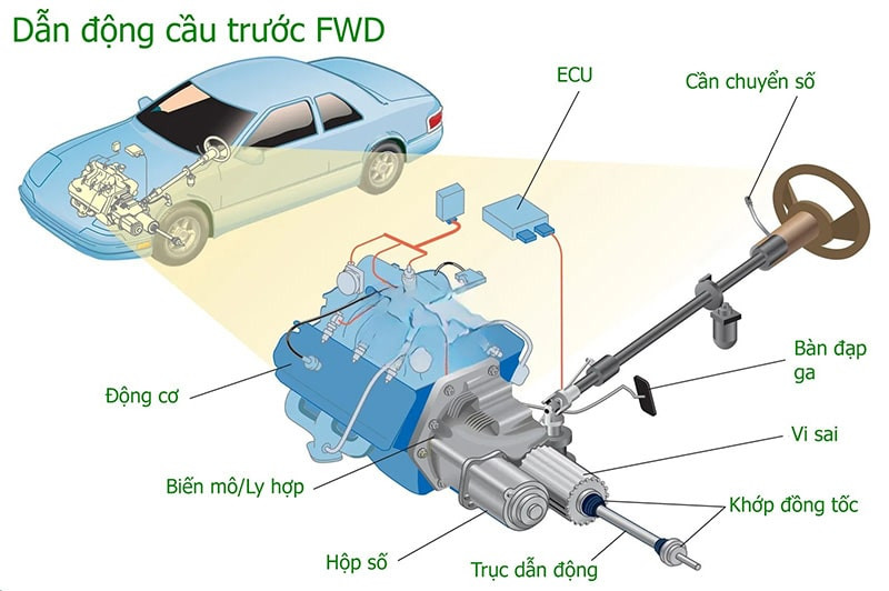Mô tả cấu tạo hệ thống dẫn động cầu trước FWD