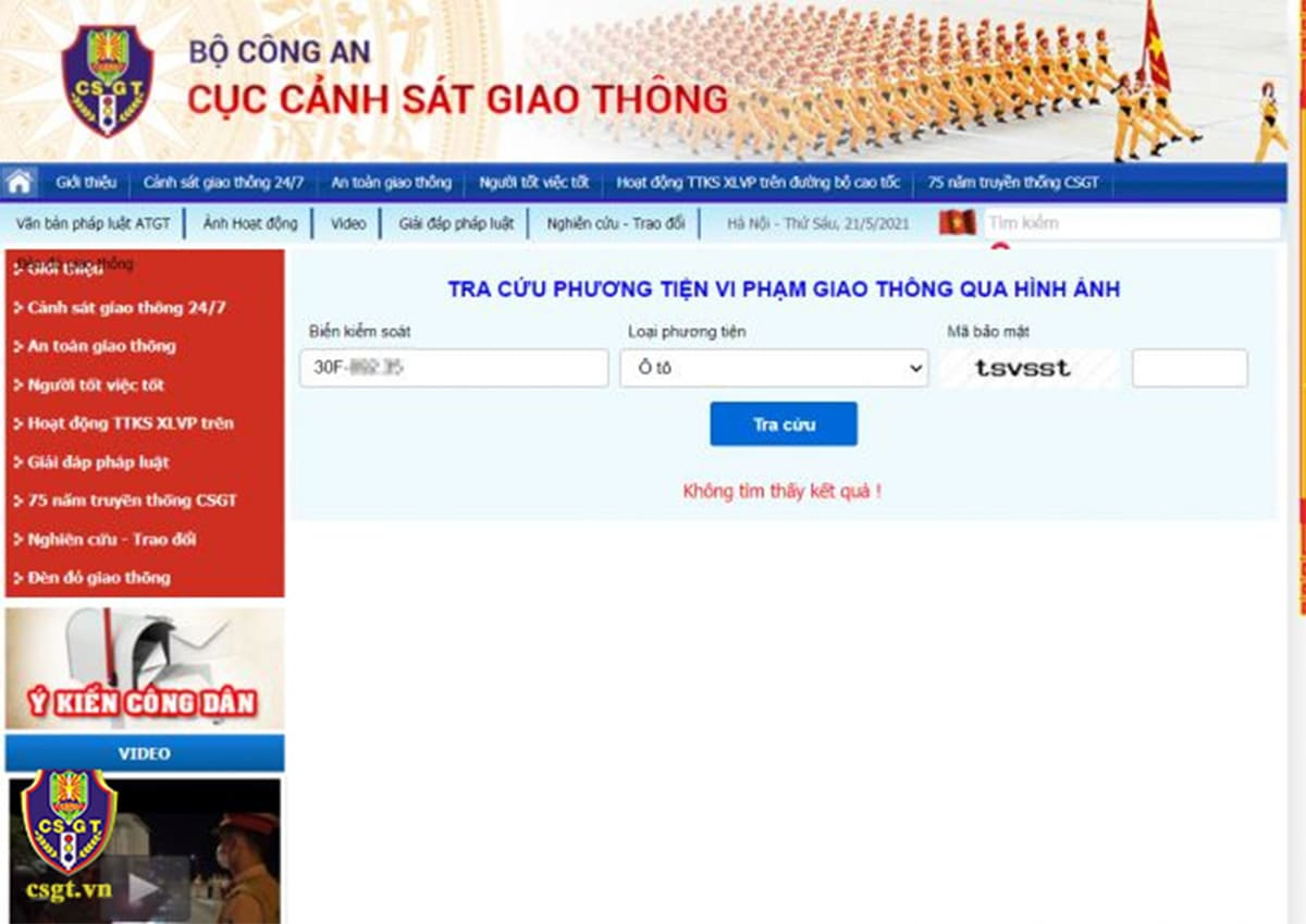 Tra cứu phạt nguội trên website Cục CSGT