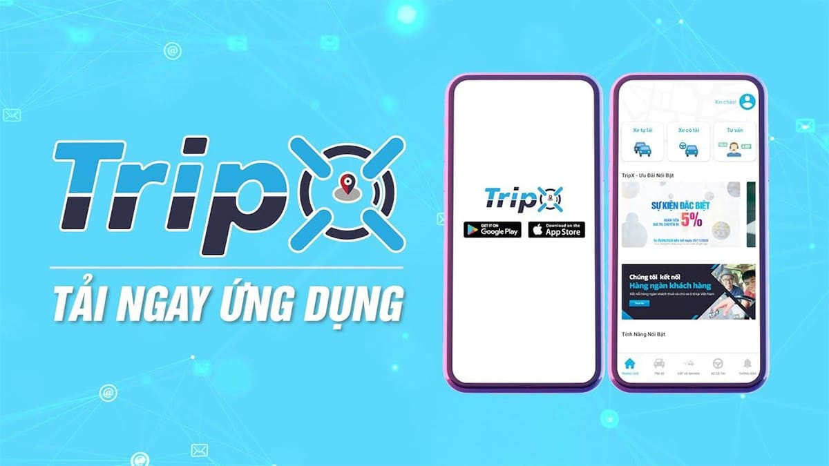 TripX - ứng dụng thuê xe tự lái đa dạng lựa chọn